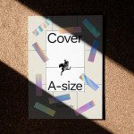 A-size magazine cover mockup with holographic elements design layout in natural light on cork background for presentation.