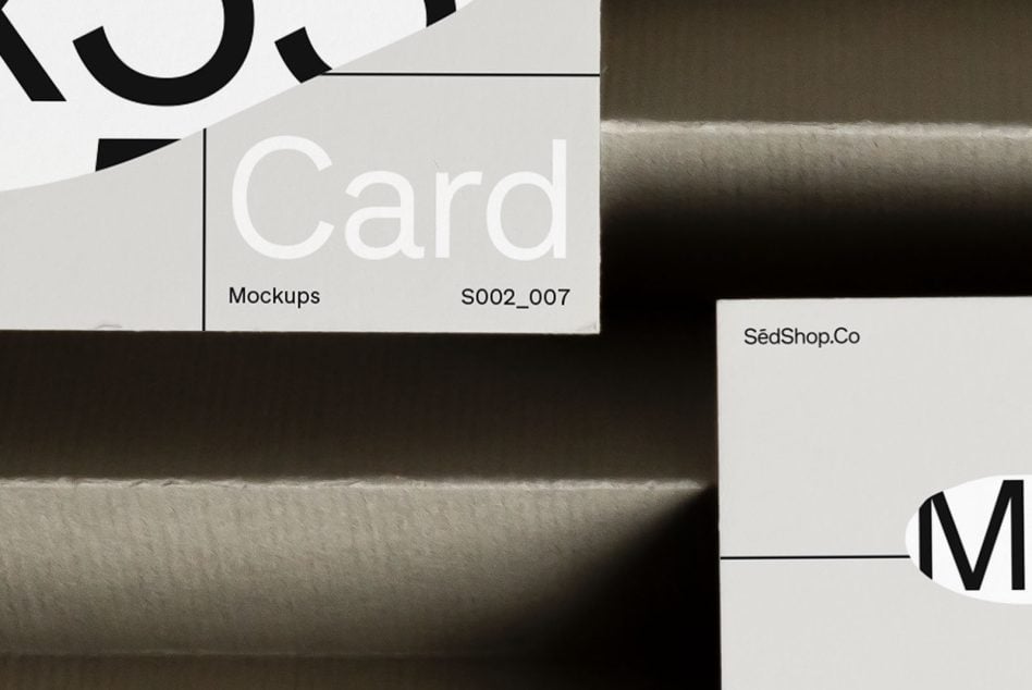 Close-up view of card mockup with layered design elements, ideal for presenting branding and stationery designs to clients.