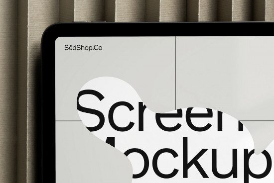 Tablet screen mockup on a fabric background, minimalist design, digital asset for presentations and portfolios, ideal for designer mockup collections.