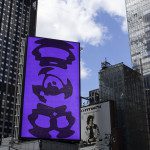 Urban billboard mockup featuring a vibrant purple advertisement, with city skyline backdrop for graphic designers.