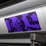 Purple abstract graphic ad mockup displayed in public transport setting, ideal for designers looking for advertising templates.
