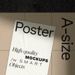 Poster mockup with smart objects on textured background, ideal for designers to showcase work, high quality, editable graphics template.