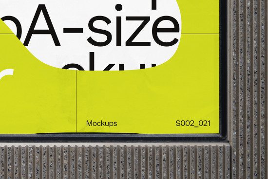 Urban billboard mockup featuring a vibrant yellow advertisement with bold typography next to textured concrete, perfect for graphic presentations.