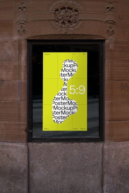 Urban poster mockup displayed in a street setting, vibrant yellow poster with bold black text, realistic textures, perfect for designers' presentations.