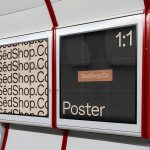Modern poster mockup in a transit advertising space with sleek design elements, ideal for presentations and branding projects for designers.