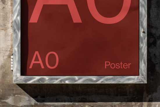 Red poster mockup in a metal frame against a concrete wall, ideal for designers to showcase advertising designs and typography.