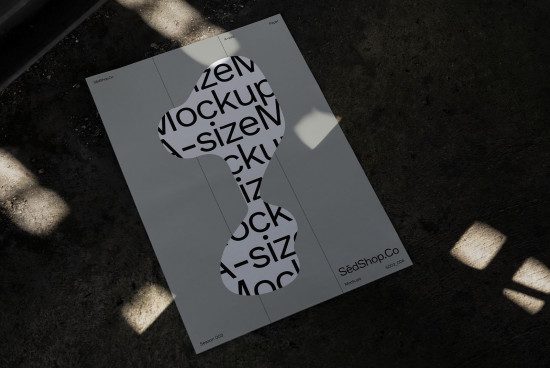 Folded paper poster mockup with shadow overlay for realistic design presentation, daytime lighting, perfect for showcasing fonts and graphics.