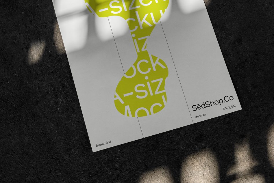 A4 poster mockup showing close up of lime green organic shape detail