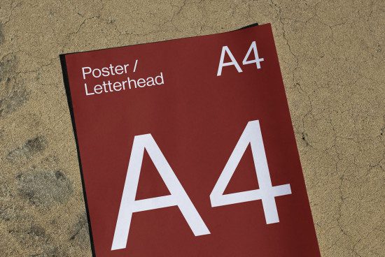 A4 poster mockup on textured background, ideal for presenting letterhead and graphic designs, with clear space for branding.