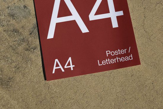 A4 paper mockup for poster or letterhead design on textured background, ideal for presentation templates and graphic mockups.