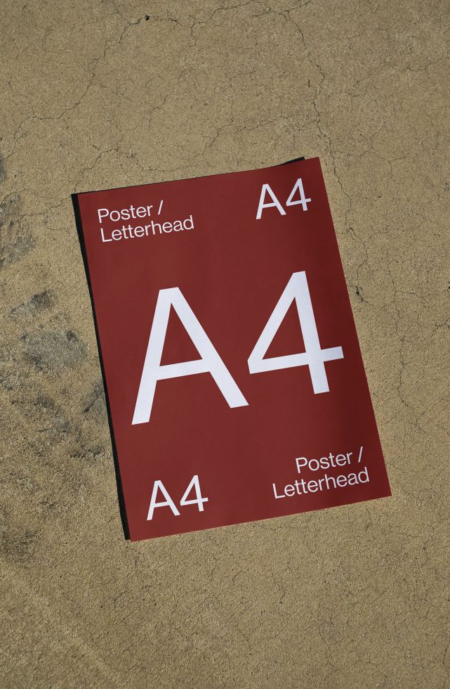 A4 poster mockup on textured background ideal for presenting designs to clients, showcasing print graphics and typographic work.