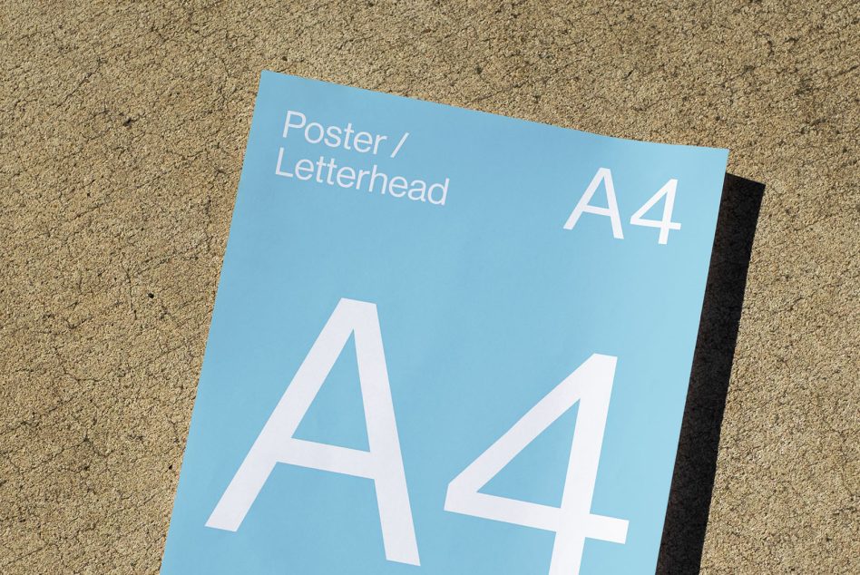 A4 poster letterhead mockup on textured background for graphic design presentations, showcasing print layout, template.