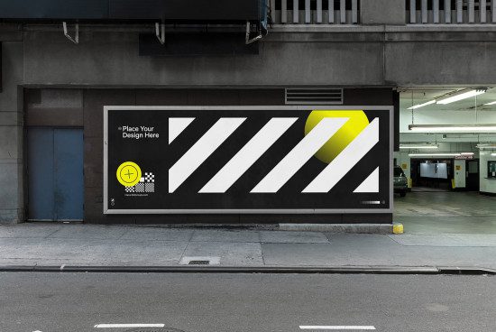 Urban billboard mockup in a parking garage with editable design space for digital asset creators, graphic design display, advertising templates.