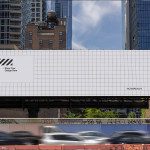 Realistic billboard mockup on urban building background, ideal for outdoor advertising designs and cityscape graphics presentations.