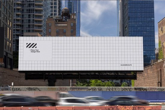 Realistic billboard mockup on urban building background, ideal for outdoor advertising designs and cityscape graphics presentations.