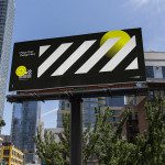 Outdoor billboard mockup in urban environment for design presentation, featuring editable ad space, clear sky, and cityscape background.