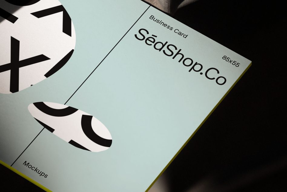 Mint business card mockup with geometric graphic element detail
