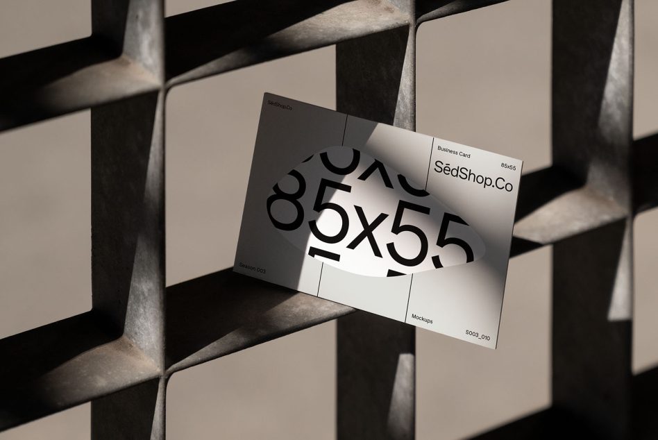 Business card mockup positioned on concrete with dramatic light shadows