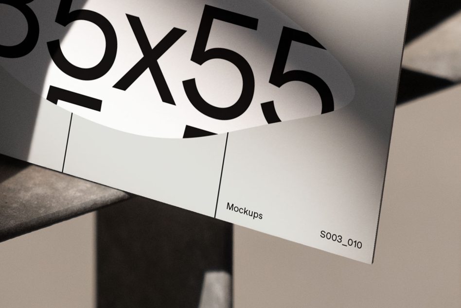 Folded business card mockup displaying typography against textured surface