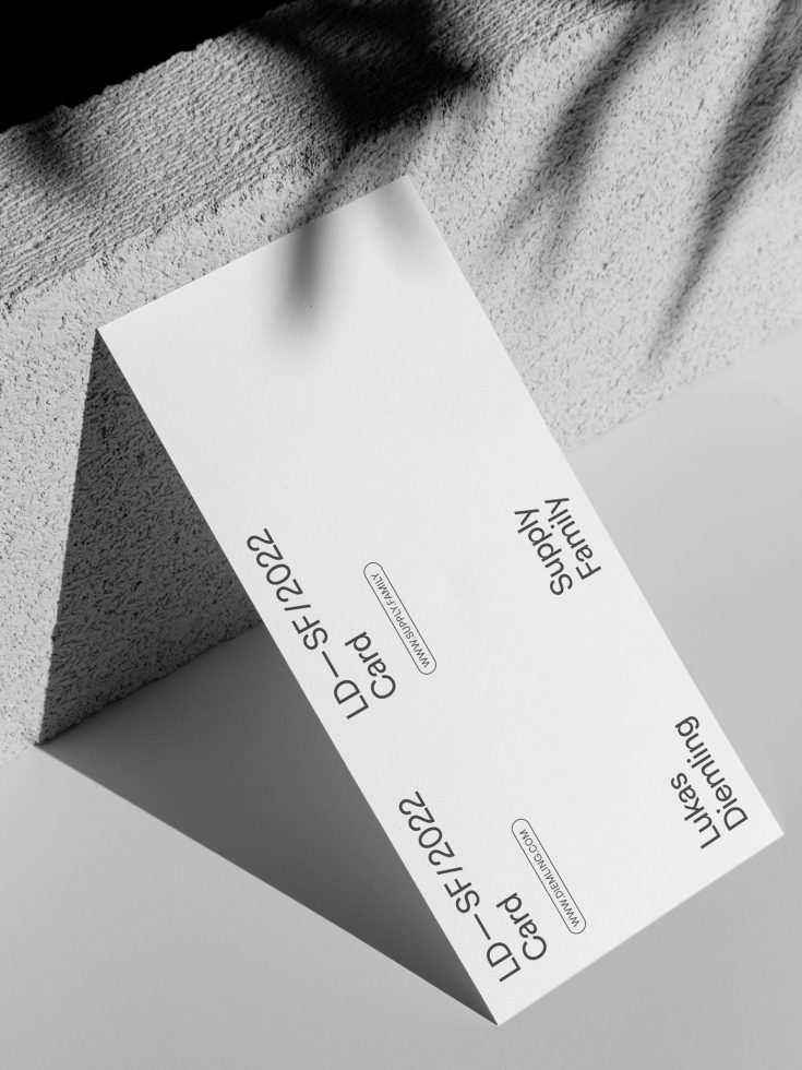 Monochrome business card mockup with shadow overlay, design presentation, minimalistic style, graphic design asset.