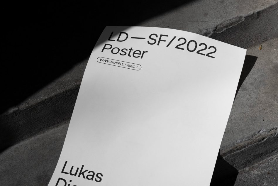 White folded card mockup showing LD SF 2022 design on concrete