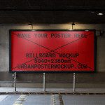 Urban billboard mockup in a realistic street setting for poster presentation, well-lit by ceiling lamps, ideal for designers, 5040x2380mm size display.