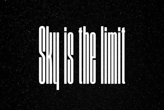 Stylish bold font "Sky is the Limit" phrase on starry night sky background, ideal for inspirational graphics or poster designs.
