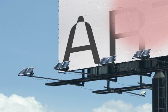 Billboard mockup with large letter 'A' under a clear blue sky, ideal for outdoor advertising design presentations.