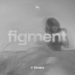 Photoshop template with distortion effect featuring a female figure in a grayscale field, labeled 'figment' with smart object and high resolution layers.