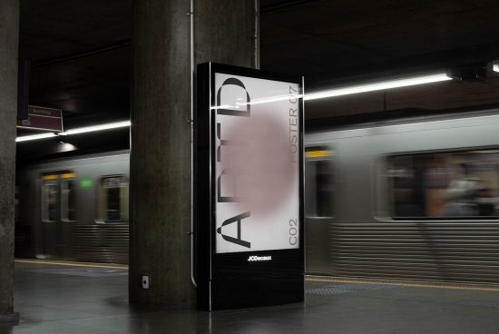 Subway station billboard mockup for advertising, sleek design showcase, urban environment, realistic presentation, designer asset.
