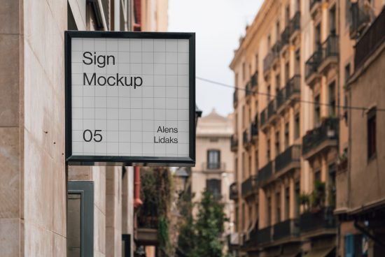Outdoor sign mockup in urban setting perfect for displaying brand logos and advertising designs for designers' digital asset collections.