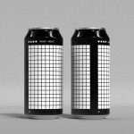 Two black and white grid pattern drink can mockups on neutral background, sleek design, product packaging, ideal for presentations.