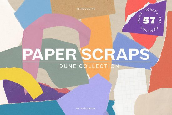 Colorful collage of textured paper scraps, Dune Collection, ideal for graphics design, background mockup, creative digital asset.
