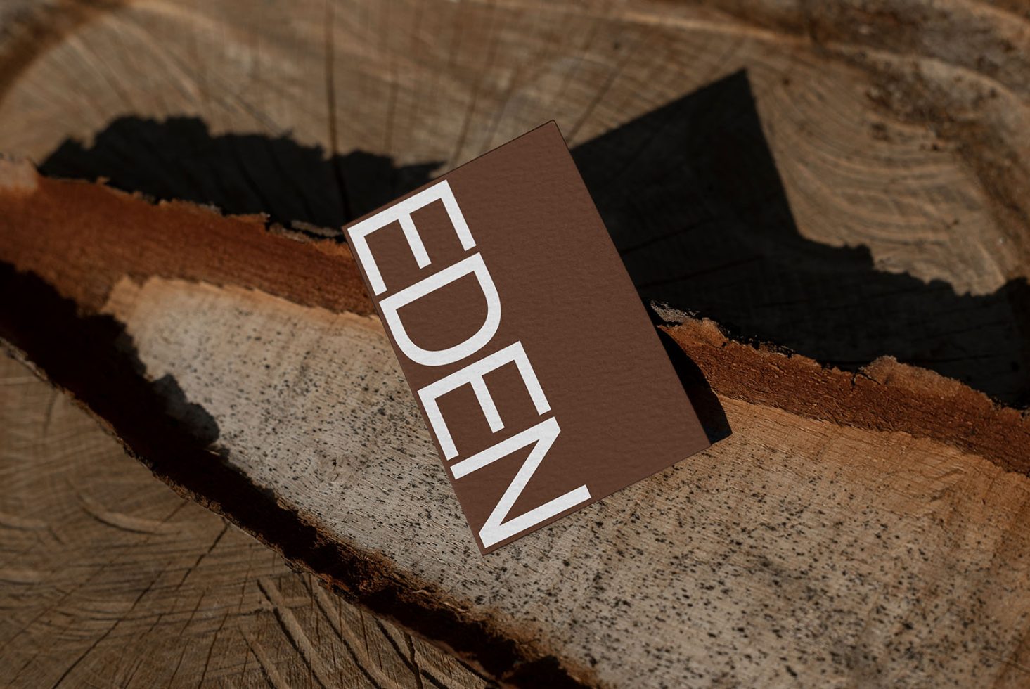 Business card mockup with natural wood background, showcasing modern typography design, ideal for branding and identity projects.