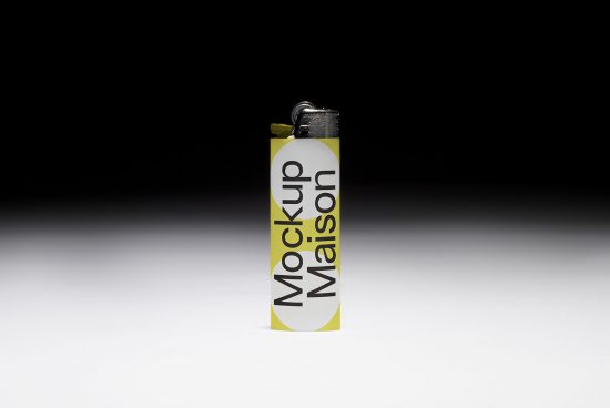 Professional lighter mockup in a vertical position with customizable design, isolated on a dark to light gradient background.