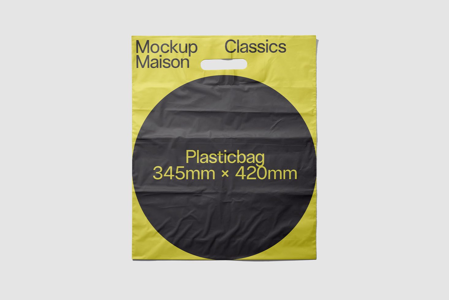 Yellow and black plastic bag mockup for product design, packaging display, and branding presentations, isolated on a white background.