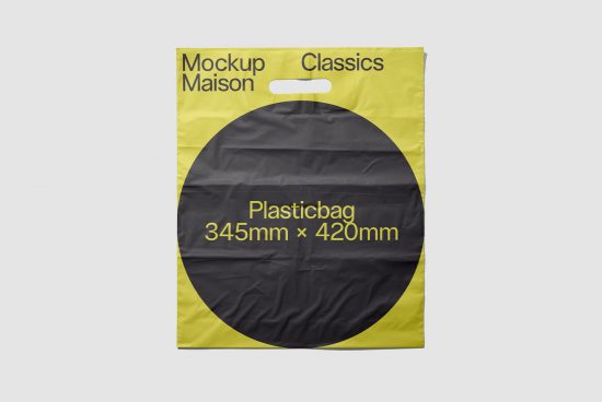 Yellow and black plastic bag mockup for product design, packaging display, and branding presentations, isolated on a white background.