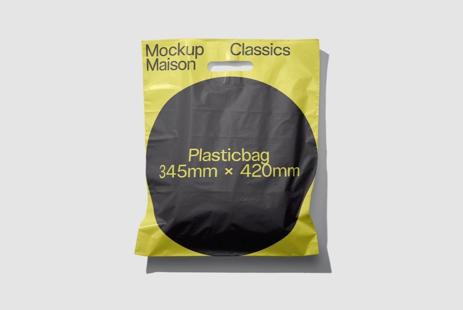 Small plastic bag mockup in neon yellow with centered black circular window area
