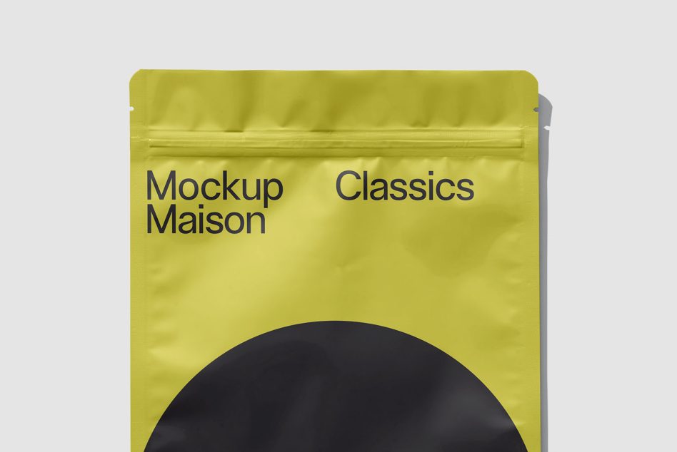 Yellow packaging mockup with resealable zipper for product design, editable template for designers in the Mockups category.