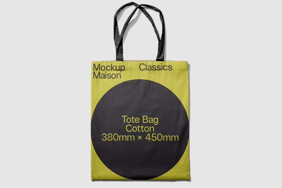 Tote bag mockup design template on plain background with dimensions, essential for branding, accessories, eco-friendly products showcase.