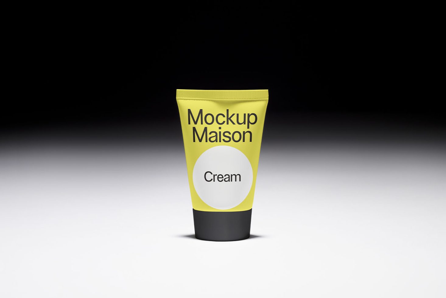 Yellow cream tube packaging mockup on a dark background, perfect for design presentations and cosmetic product visualizations.