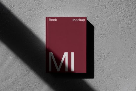 Elegant book mockup with clean design and shadow overlay, ideal for showcasing cover art and branding in a realistic setting for designers.