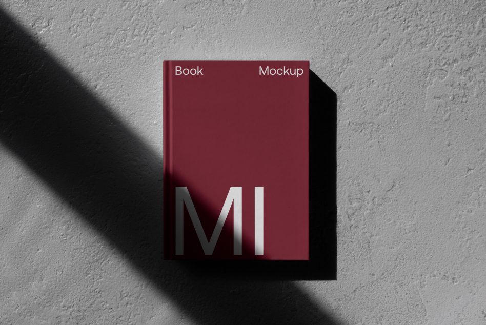 Elegant book mockup with clean design and shadow overlay, ideal for showcasing cover art and branding in a realistic setting for designers.