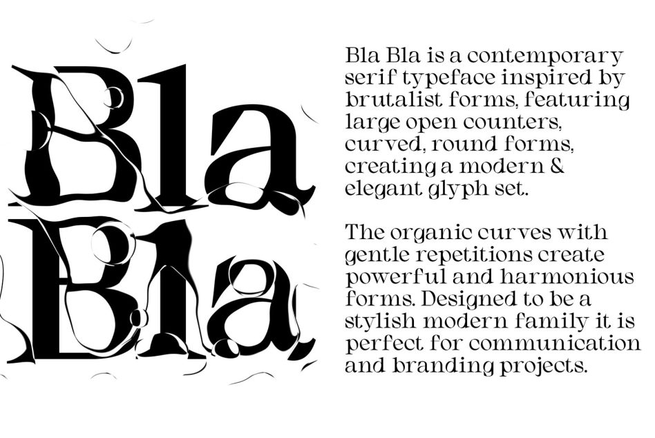 Bla Bla contemporary serif font with curved organic letterforms on white