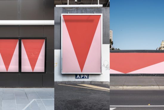 Urban billboard mockup featuring red and white design, street setting, ideal for advertising presentation and graphic designers.