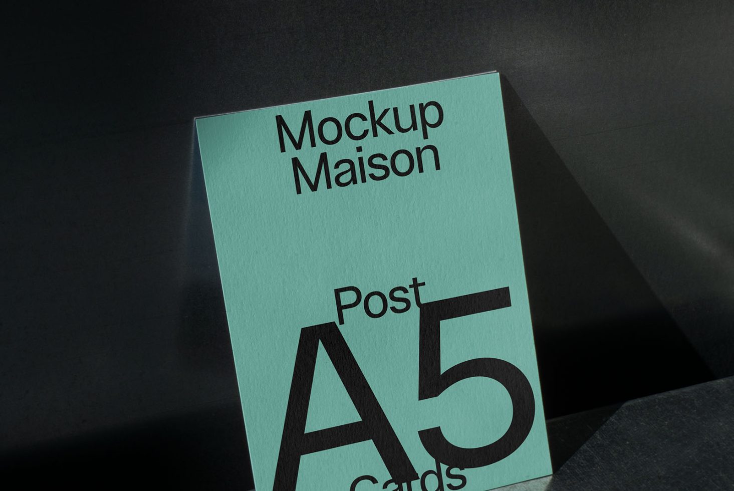 Elegant A5 card mockup on dark background for presentation, showcasing design and typography, ideal for designers and print templates.