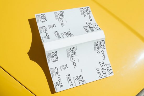 Stack of business cards mockup on a vibrant yellow background, showcasing clean typography and modern design, ideal for designers' presentations.