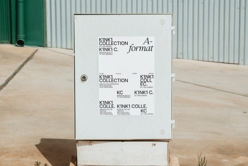 Outdoor poster mockup on an industrial metal cabinet showcasing multiple font designs, ideal for graphic presentations, urban setting.