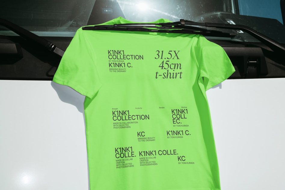 Bright green t-shirt mockup with black text design displayed on a car windshield, highlighting apparel design and presentation for designers.