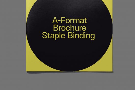 A-Format brochure mockup with staple binding, minimalist design, on a plain background for graphic designers.